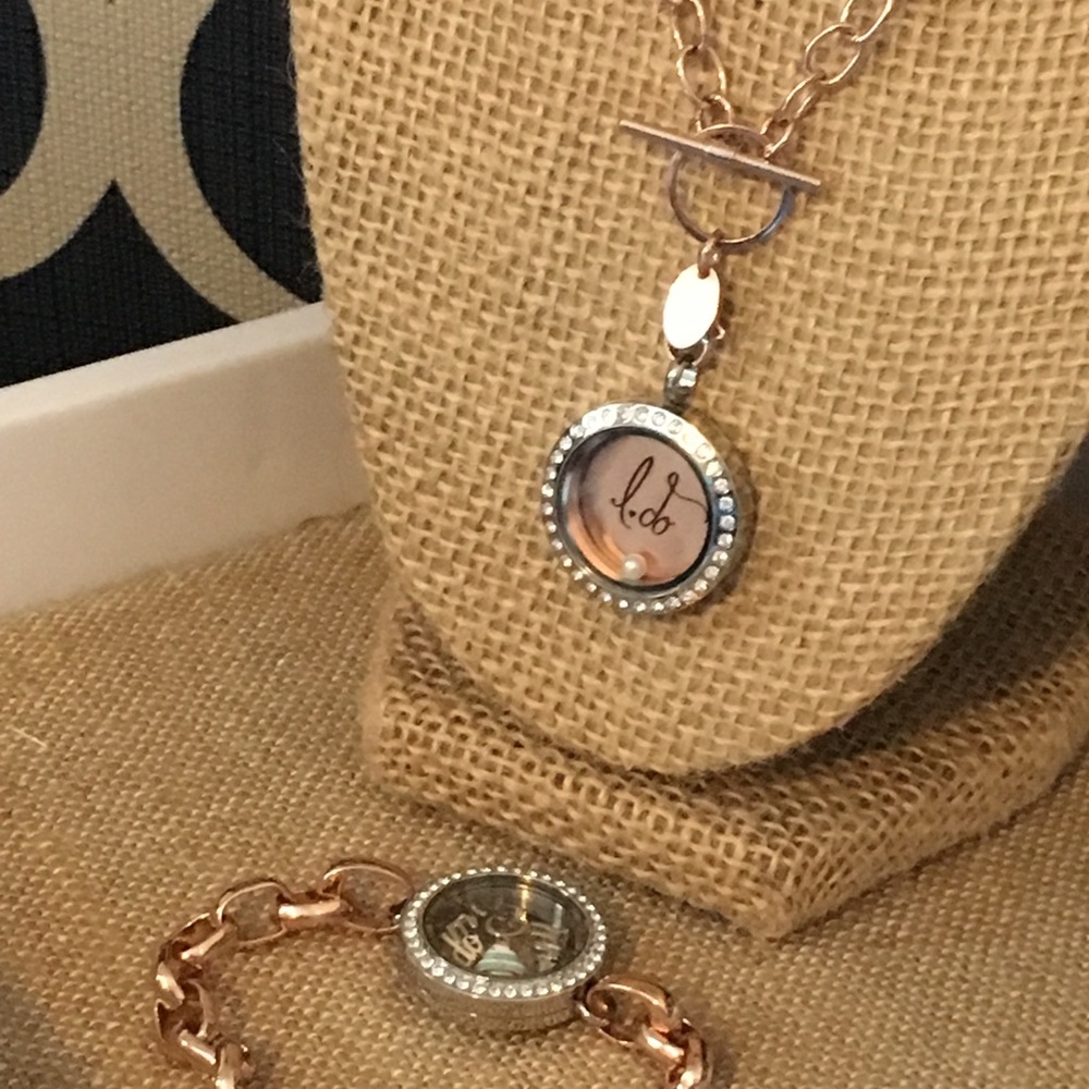 Origami Owl Bridal Jewelry Set. Rose Gold & silver